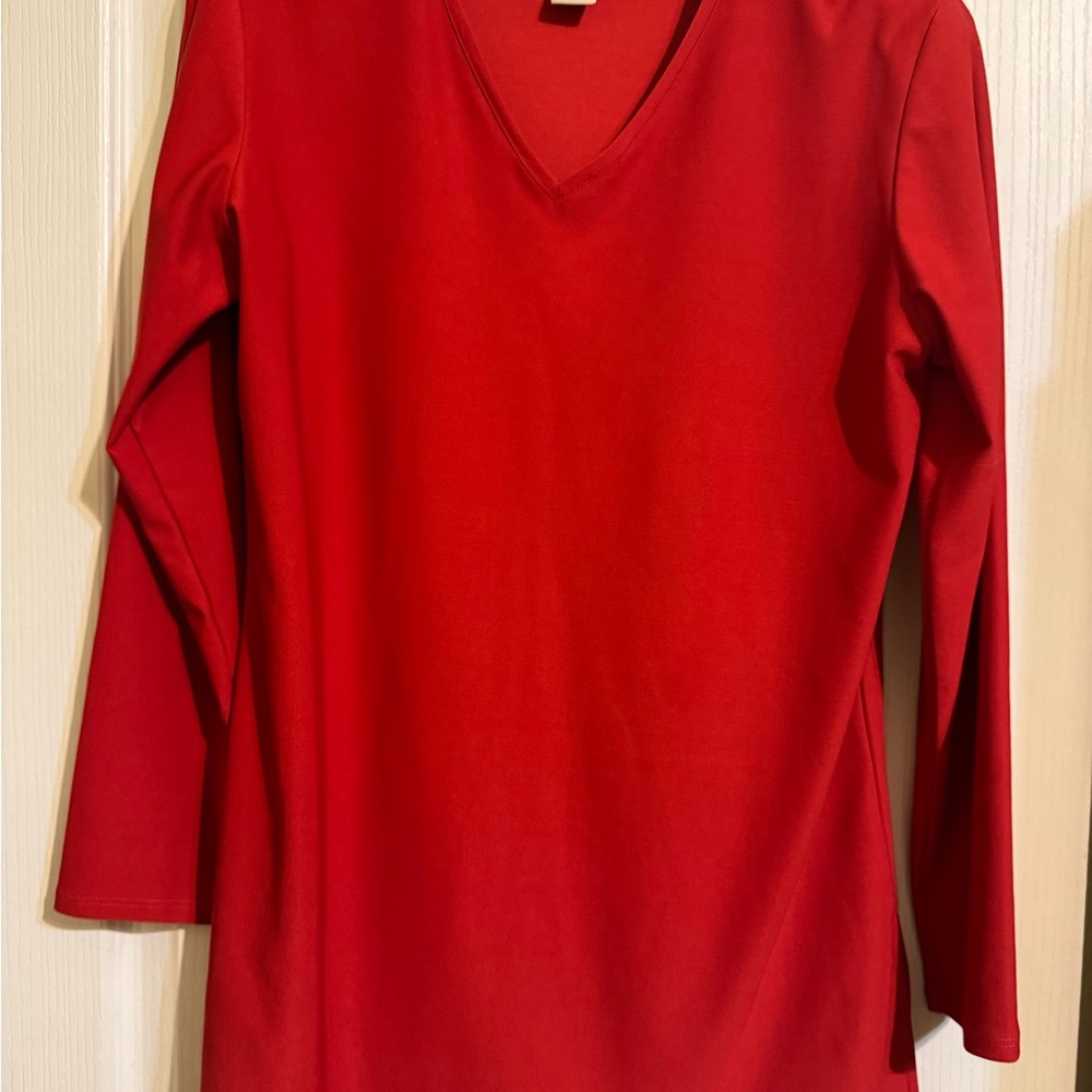 Ann Taylor Red Long Sleeve V-Neck Top